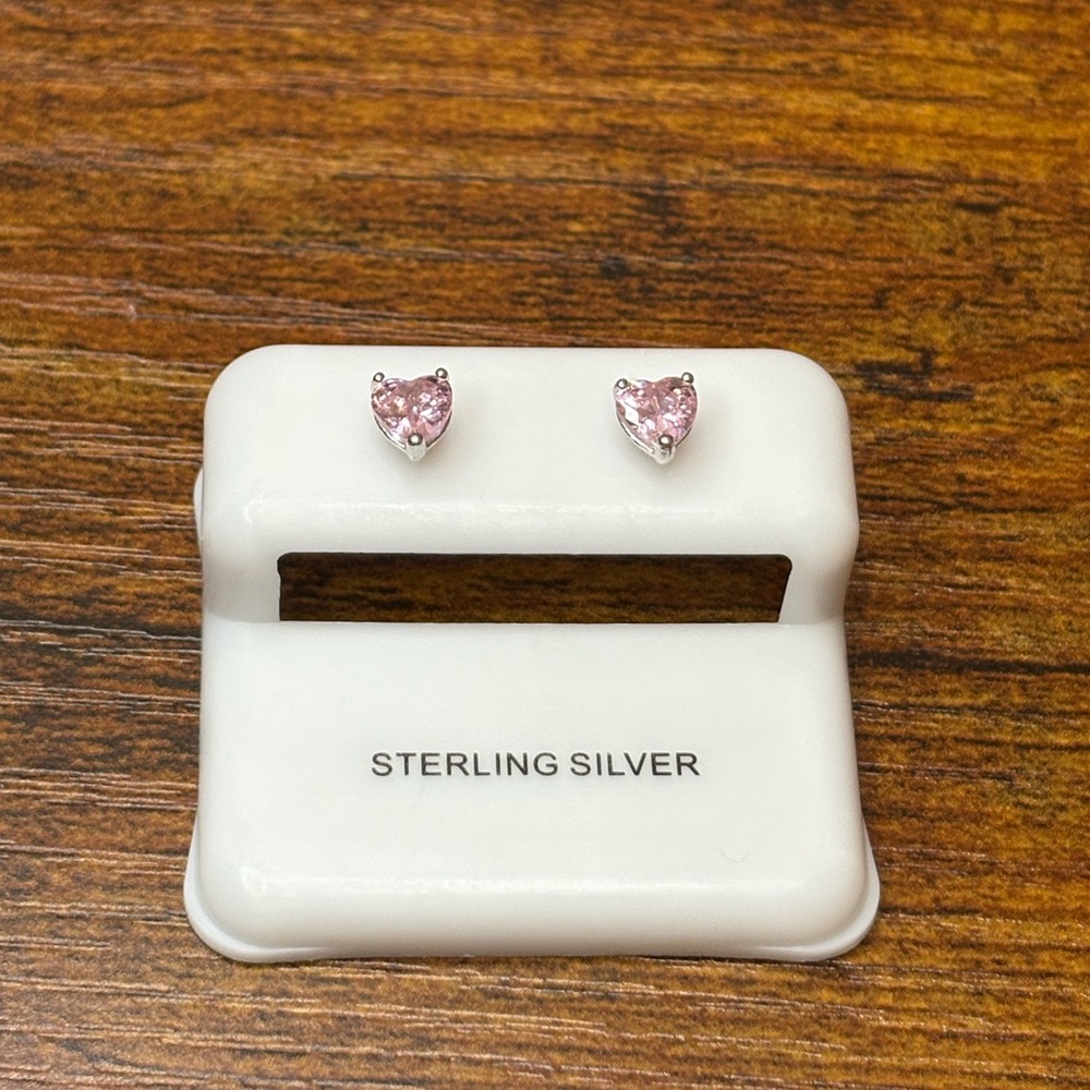 Sterling Silver Pink Sapphire Heart Earrings